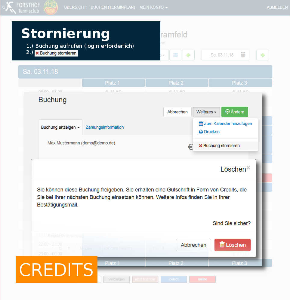 Online - Reservierungssystem:Buchung Stornierung