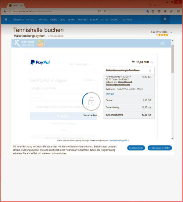 Screenshot Buchungssystem: Einfache Bezahlung mit Paypal und Sofortüberweisung