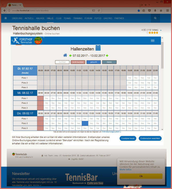 Screenshot Reservierungssystem: Alle Plätze der nächsten 7 Tage (ab heute )werden angezeigt