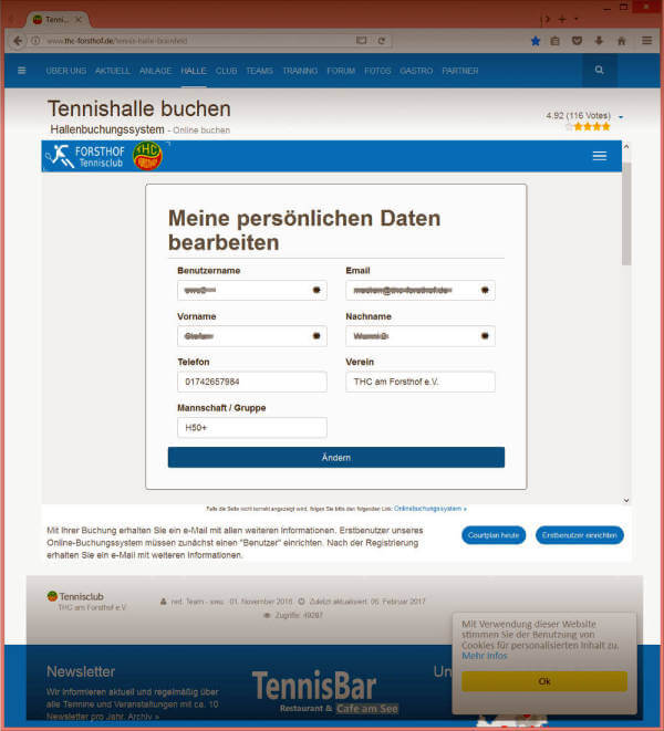 Screenshot Reservierungssystem: Übersicht der Stammdaten